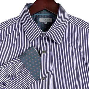 Ted Baker London Mens Purple White Striped Button Up Shirt Size 5